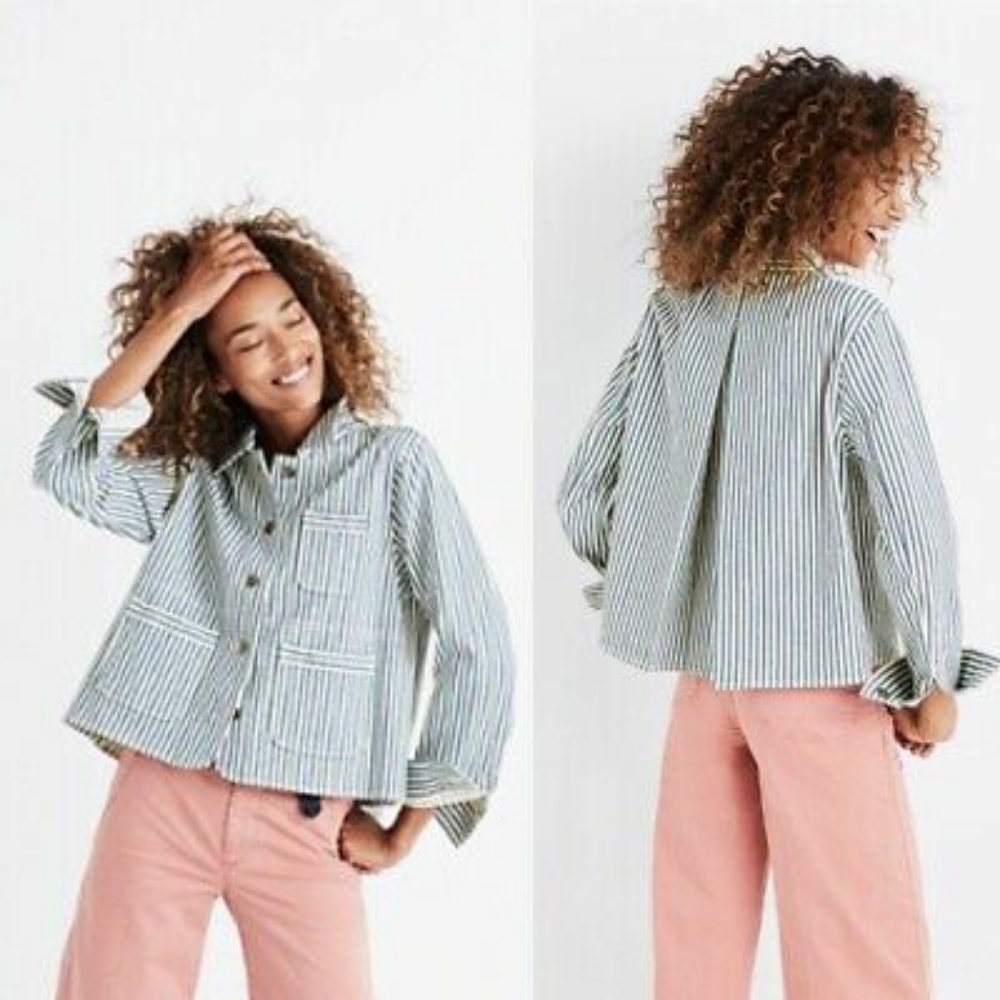 Poppy pinstripe Railroad style denim jacket